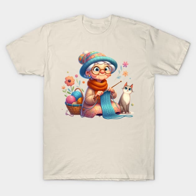 Cute Knitting Granny T-Shirt by Dmytro